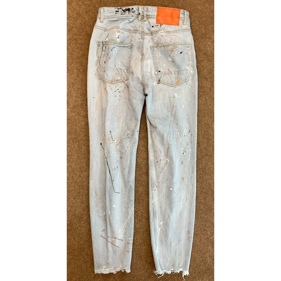 Zara Jeans Mens 30 Paint Splatter Distressed Raw Hem Slim Tapered Denim - Picture 2 of 7